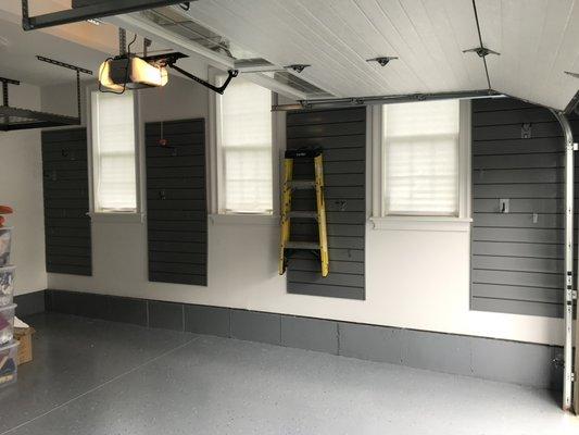 Garage with charcoal slatwall