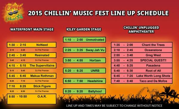 Chillin' Music Fest Tampa 2015 Set List