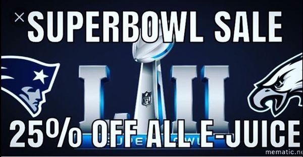 That's right vapers. All day 25% off all E-JUICE. What are you waiting for stock up before the game starts and remember keep on vaping.