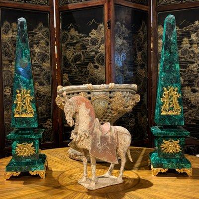 Pair of Malachite Obelisk flank a Northern Wei Dynasty Horse