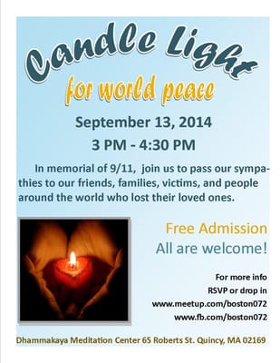 Join us to commemorate 9/11 on September 13, 2014 #boston #meditation #peace #worldpeace