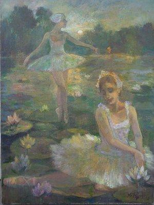 "moonlight swans and lilies" oil  2012