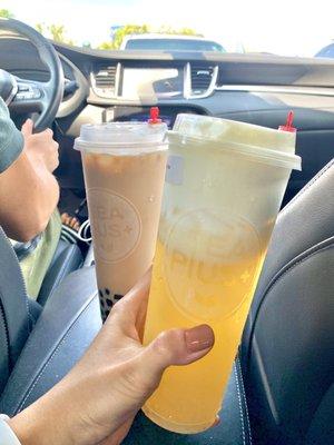 Cheese foam green tea and milk tea with boba