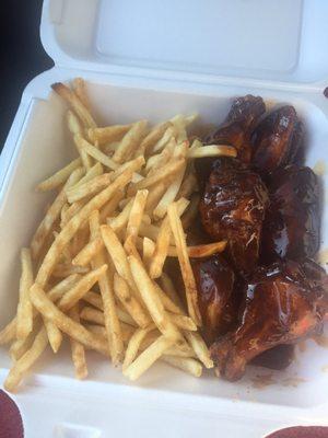 Honey BBQ wings and fries.......