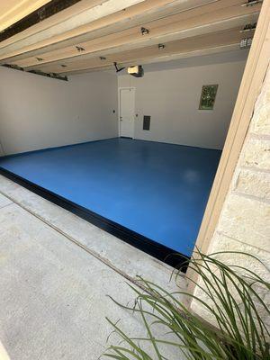 Base blue epoxy seal coat with clear sealer coat, and raptor liner curb for durability.