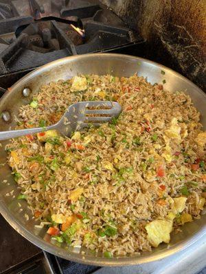 Fried rice in the making. Goes well with chicken wings