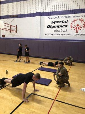 Inside doing a Army Physical Fitness Test