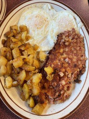 Eggs hash and potatoes