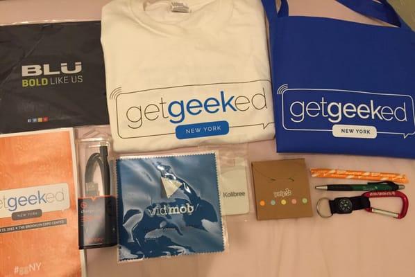 All my freebies at getgeeked New York 10/15/15. Last year was better...way more freebies