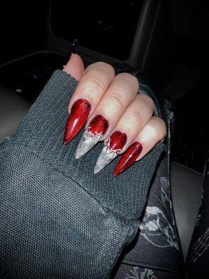 Icy red Christmas nails