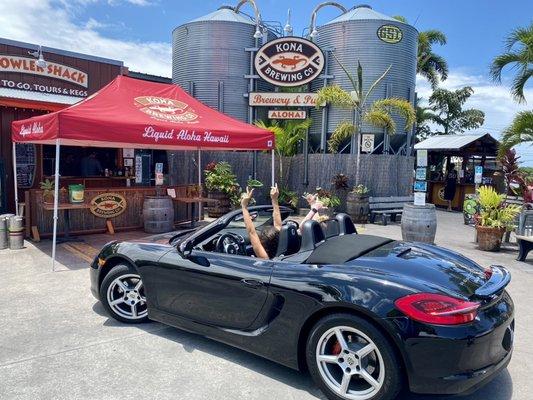 Super fun Porsche Boxster S Convertible on a spin around town to Kona Brewery.