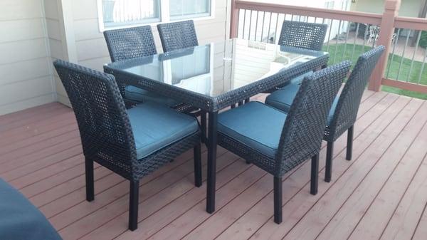 Patio dining set, purchased from Wayfair, assembled by us!