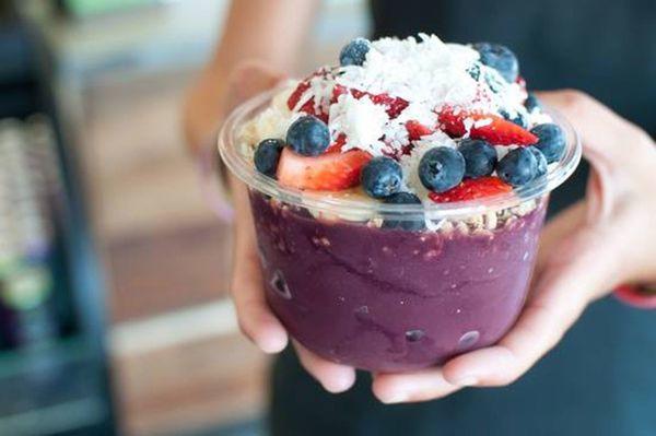 Check out our amazing ACAI bowls. Made with fresh fruit, meal replacement powder and protein!