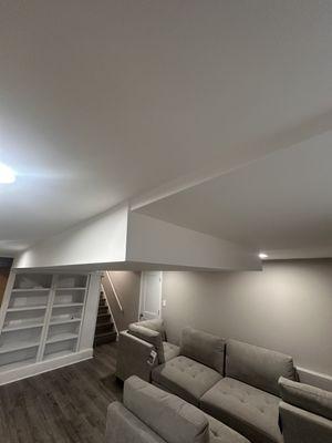 Completely new corners put on in this basement lounge, mudded and painted leaving sharp clean lines