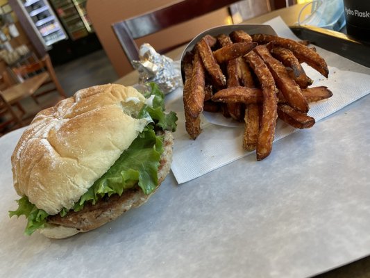 Turkey bite w sweet potatoe fries