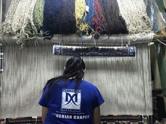 Megerian rug being woven by an expert Armenian weaver.