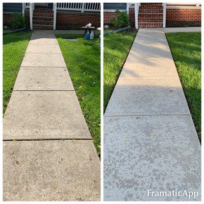 Front concrete walkway. Before and after.