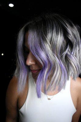 Platinum bob with lilac pops