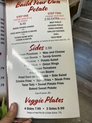 Baked Potato menu