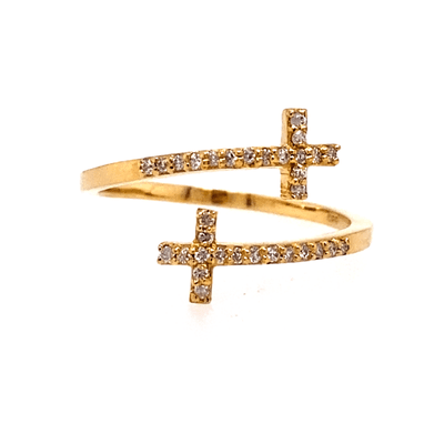 Gold and diamond double cross ring.