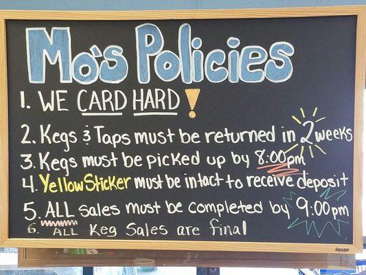 Mo's store policies clearly outlined