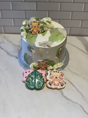 Custom cake and cookies for a baby shower