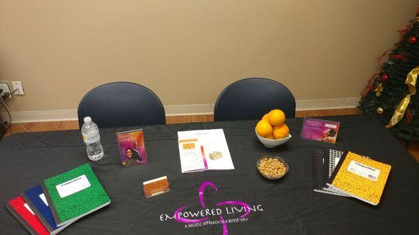 Recent workshop setup-Want to know more? Contact Empowered Living Inc today for a detailed list of worshop offerings.