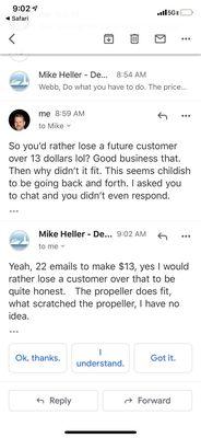 My emails with the owner