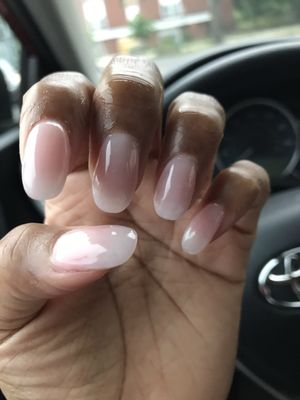 Acrylic full set nails w/ nude pink gel polish topping!