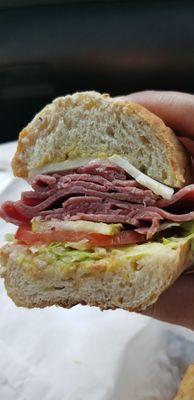 Corned beef with provolone on wheat bread...good stuff! I ordered their small, which was MORE than enough!