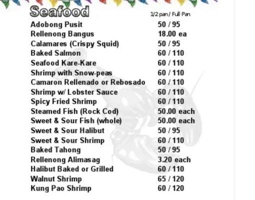 Seafood Menu