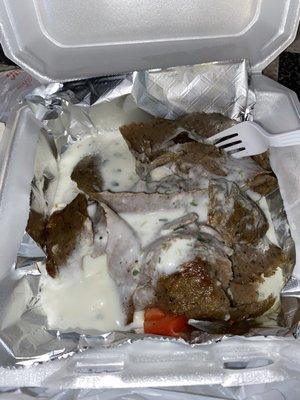 Gyro my way lol - Meat, Tzatziki sauce and tomatoes .... love it