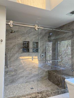 Custom Frameless bypass sliding doors