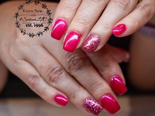 Bright Pink with glitter ombré', Light Elegance hard gel set