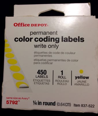 $2.34 permanent color coding labels (450 units) in clearance.