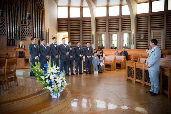 The 7 groomsmen, 1 coin bearer and 1 ring bearer.