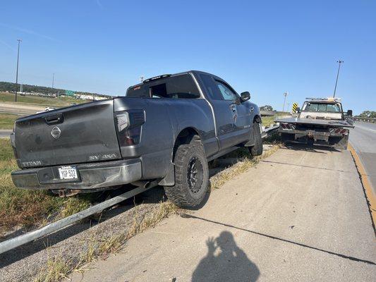 Winch service off of guard rail.