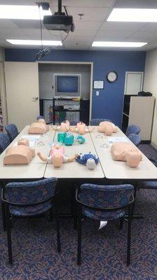 BLS training for a group. We have a total of 5 adult/child and 5 infant manikins to help get through larger groups so everyone has hands on