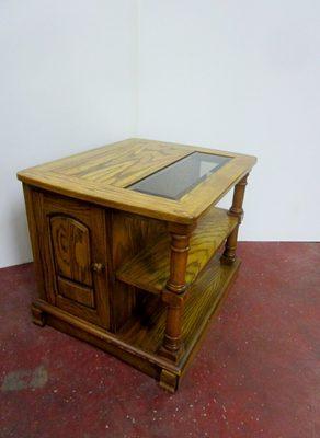 Solid Oak End Table w/Beveled Glass