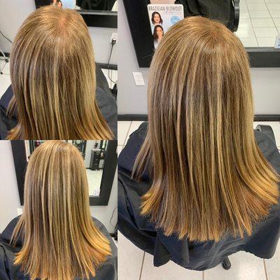 Brazilian blowout, color touch up, and haircut