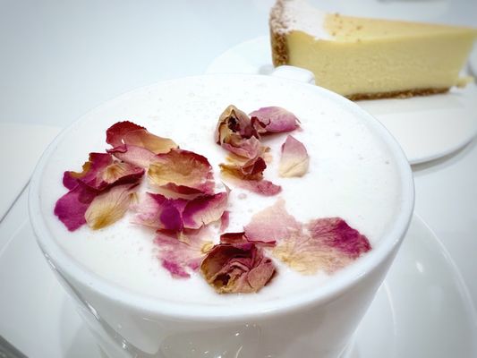 Rose Tea Latte, Green Tea Mousse & Passion Fruit Cheesecake