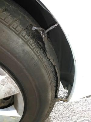 You can see the threading/wires coming out of the tire