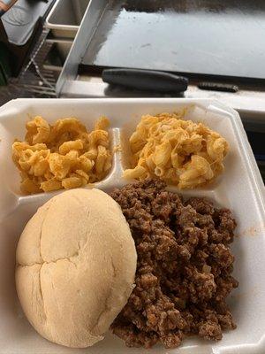 Sloppy joe special with Mac and cheese