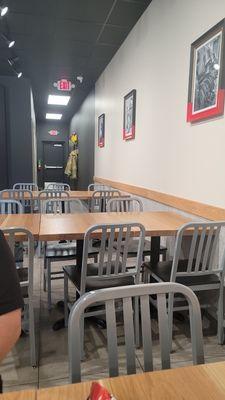 Dining area with turnouts towards the restrooms.