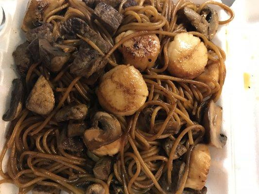 Scallops and Steak with Yakisoba Noodles