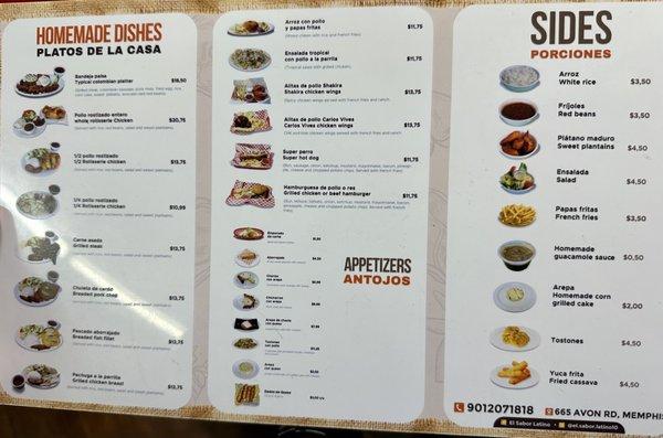 Main dishes menu