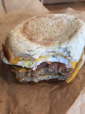 Build your own breakfast sandwich: English muffin, egg, impossible sausage, tomato, cheddar