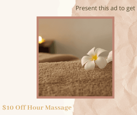 Increase your quality of life by relieving stress & tension in your body.  Show this ad & get $10 off Hour Massage.  Offer good til 11-14-20