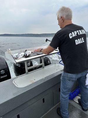 Captain Dale helped to clean and fillet our catch!