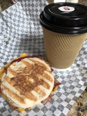 Medium vanilla latte and bacon breakfast panini.